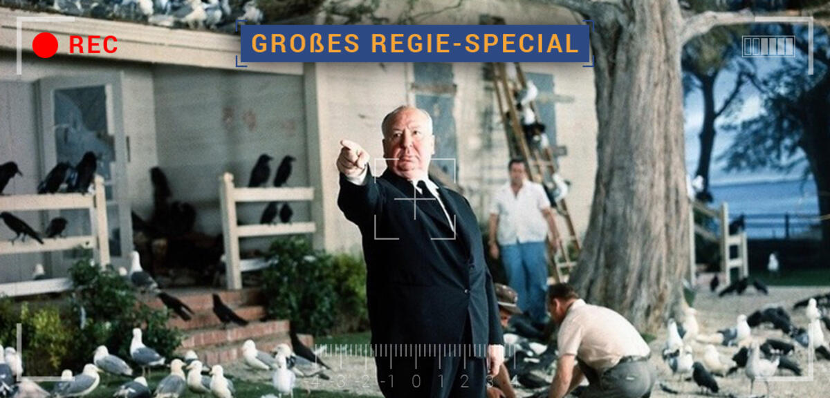 Alfred Hitchcock am Set von Die Vögel