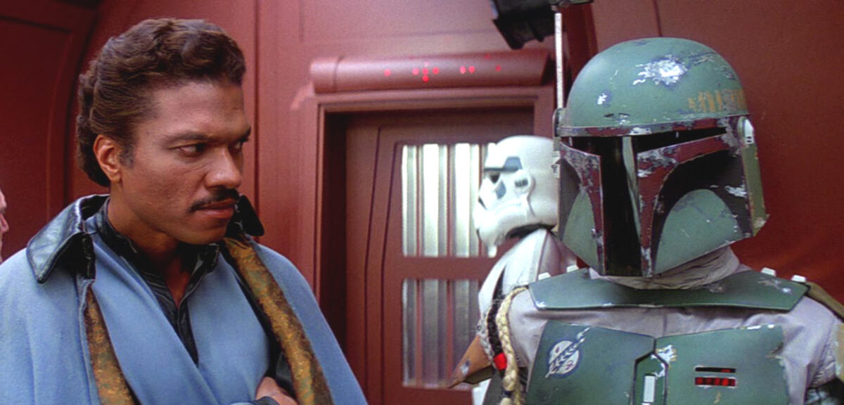 Ein skeptischer Lando Calrissian neben Boba Fett
