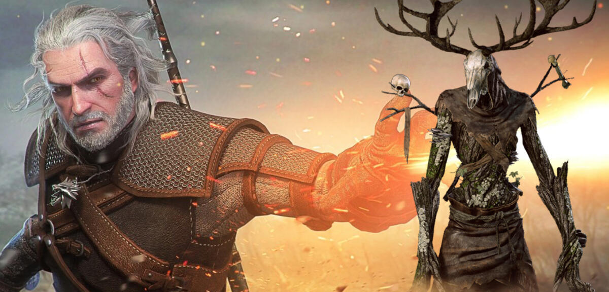 Geralt in The Witcher-Serie und ein Leshen